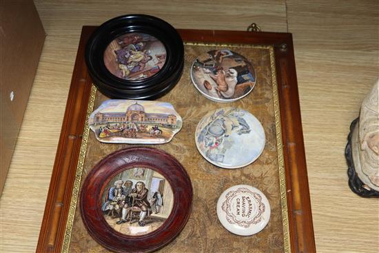 A group of Pratt ware pot lids and boxes
